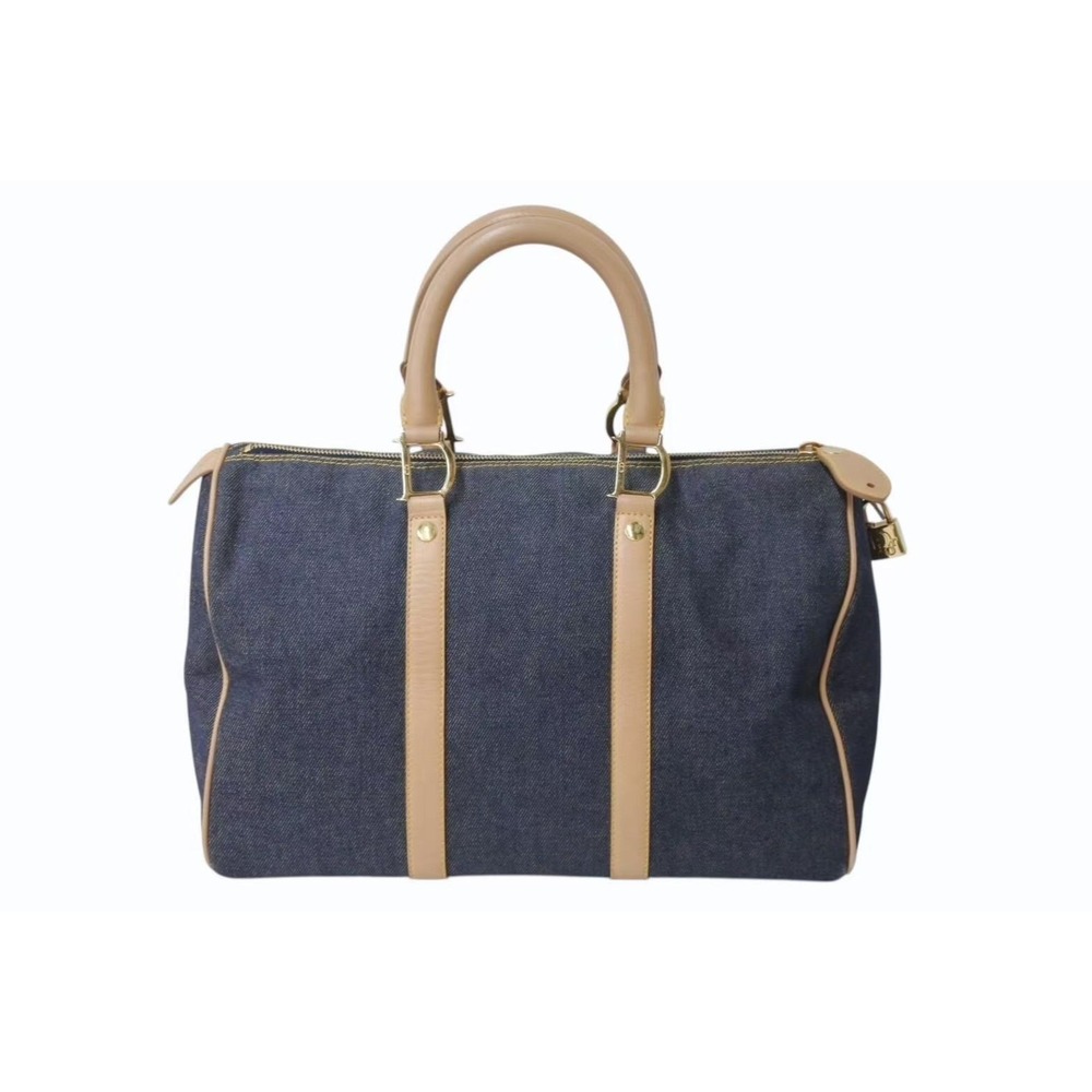 Christian Dior denim Boston handbag canvas leather blue brown